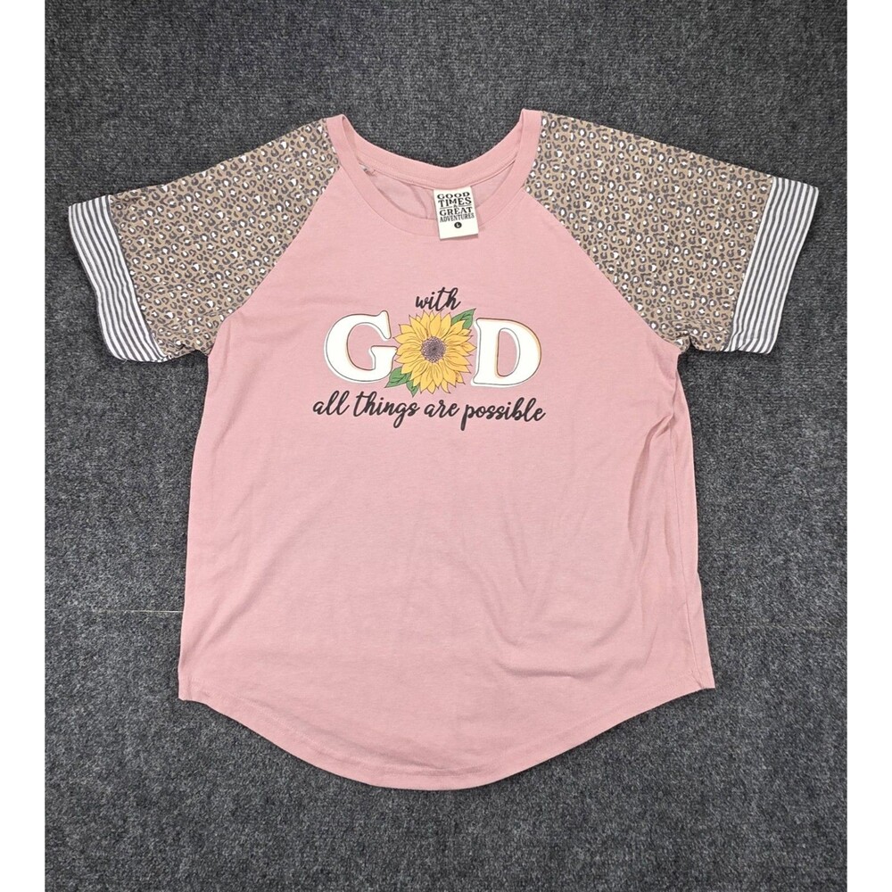 Faith Graphic Tee "with GOD all things are possible"  Leopard Print Sleeve.